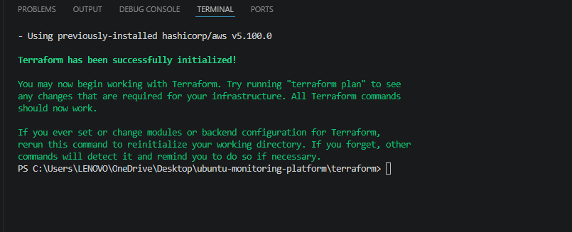 Terraform init success