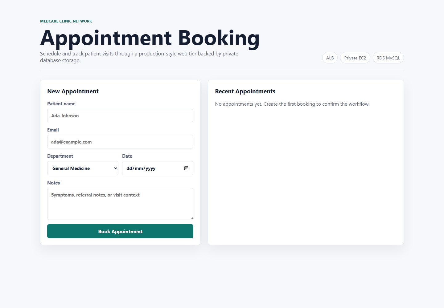 MedCare appointment booking platform dashboard screenshot