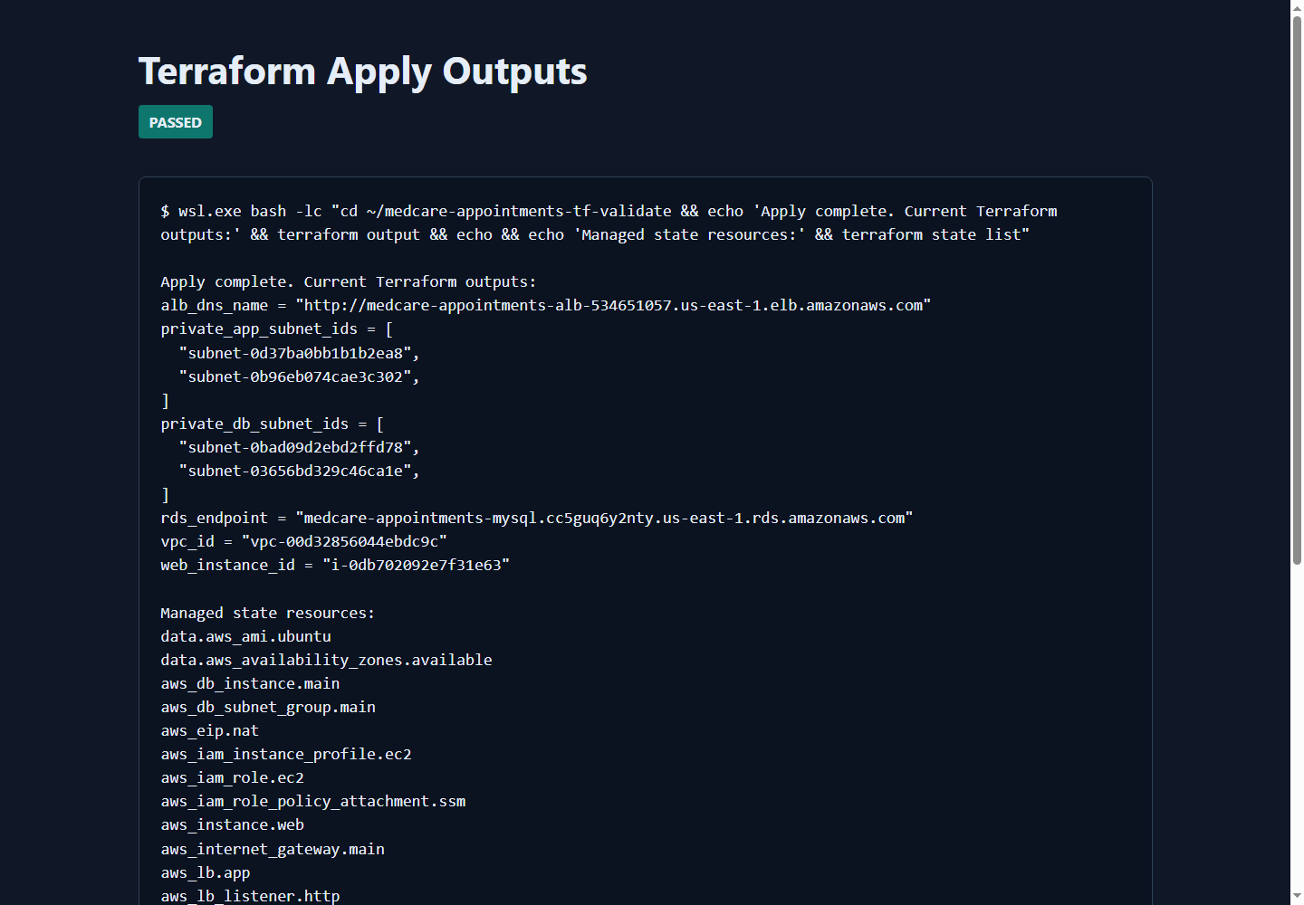 Terraform apply outputs
