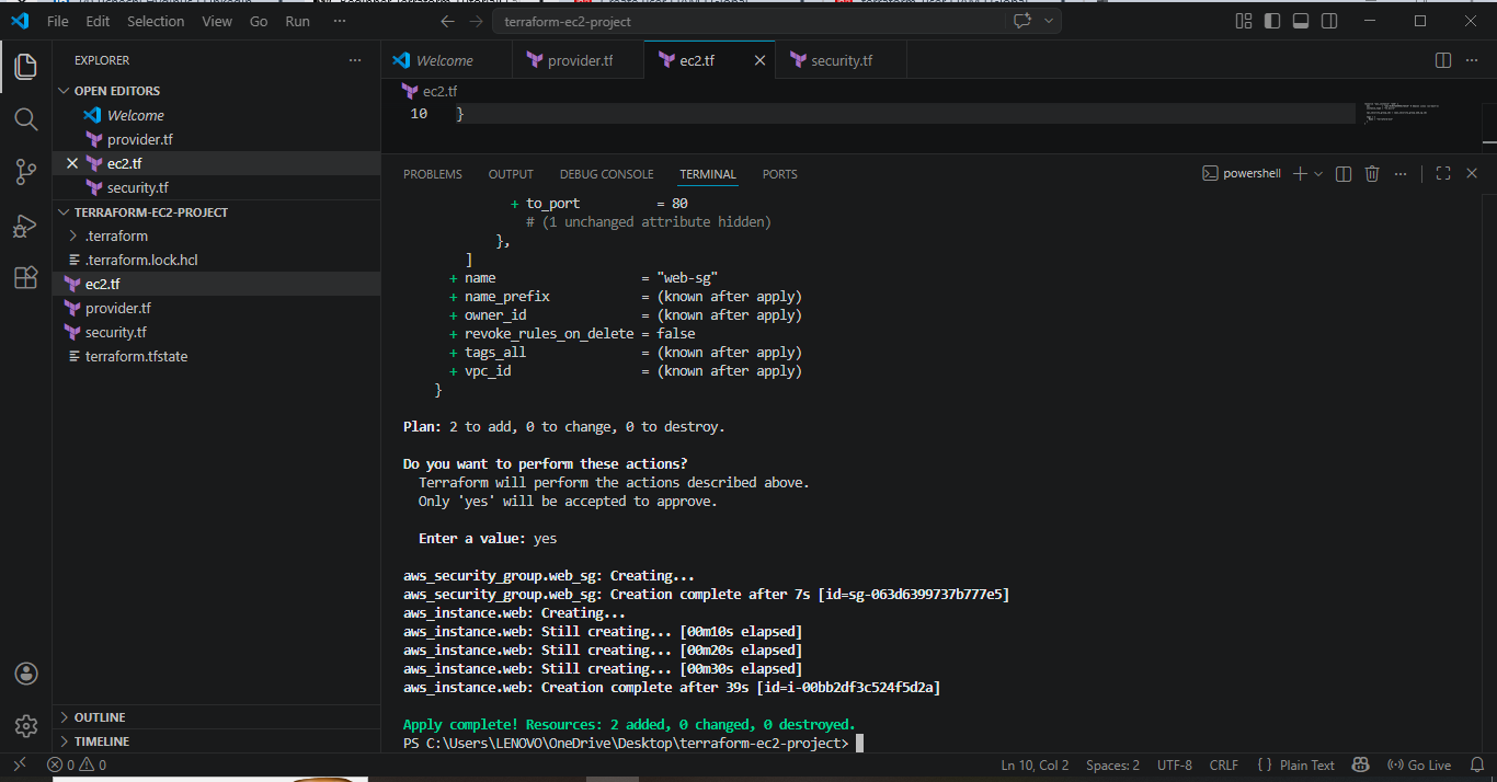 Terraform apply output creating EC2 resources